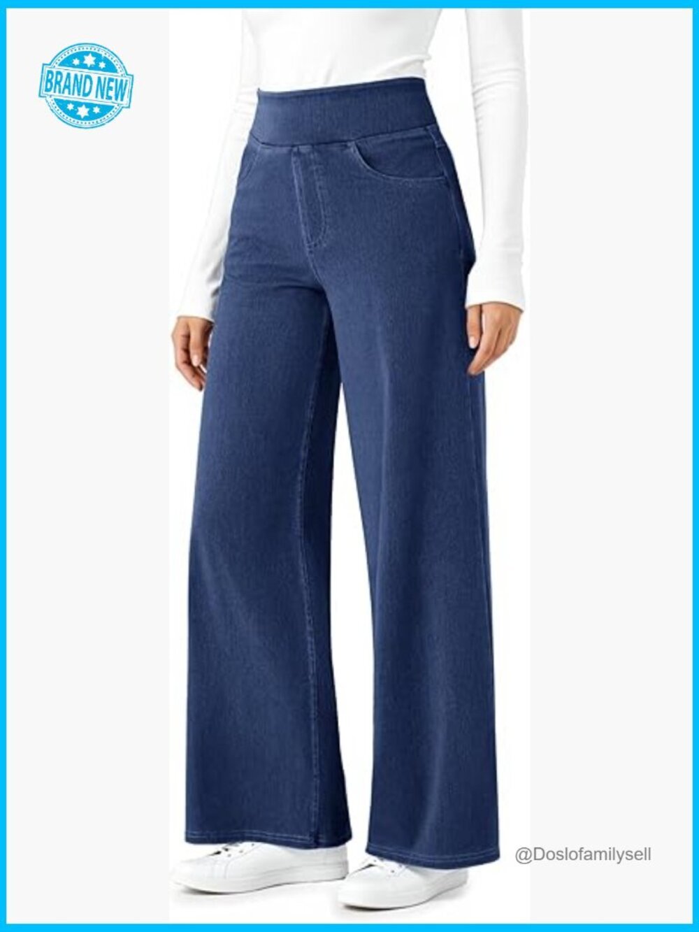 High Waisted Wide Leg Stretchy Sweatpants Jeans Casual Pull On Elastic